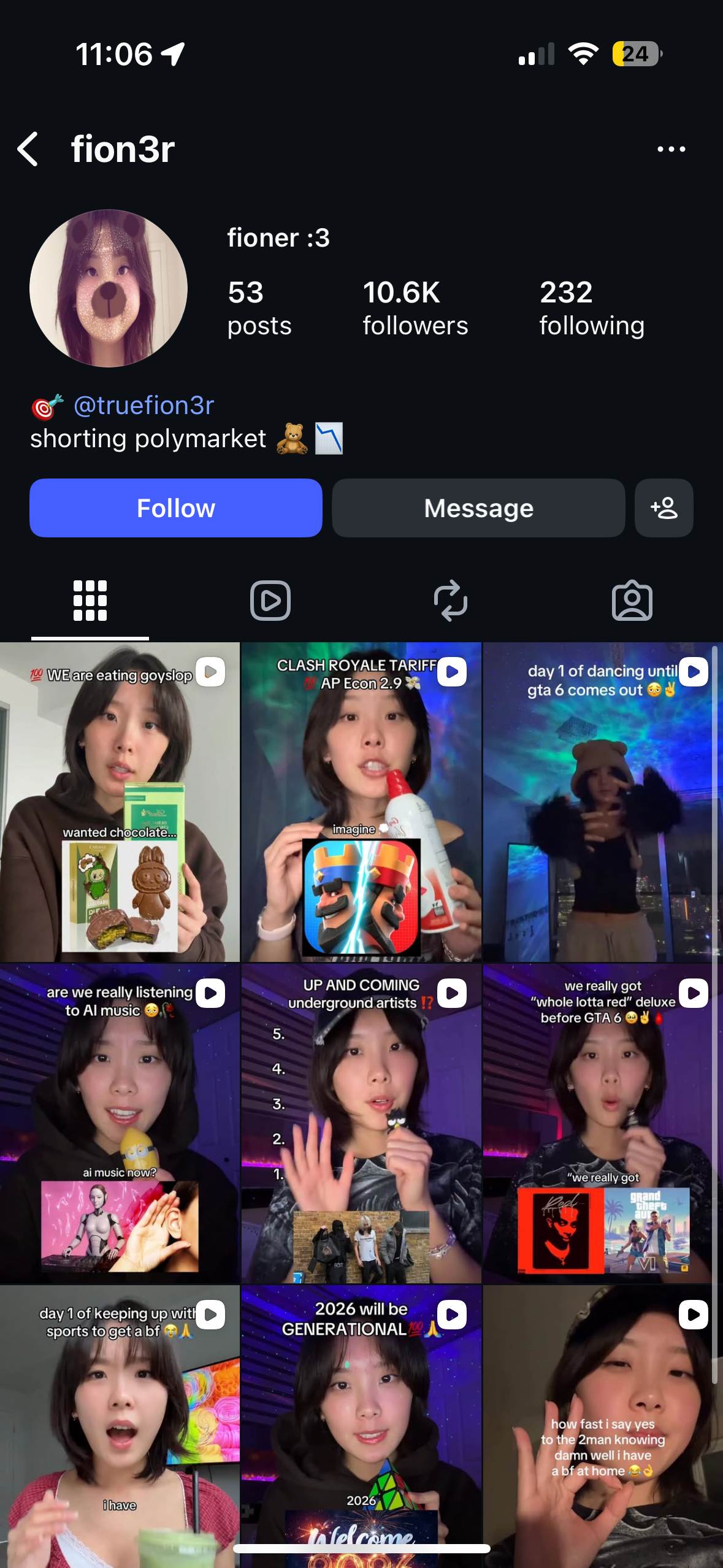 Creator promoting polymarket